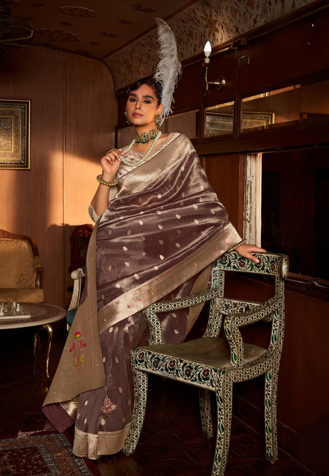 Light Grey Pure Tissue Paithani Saree