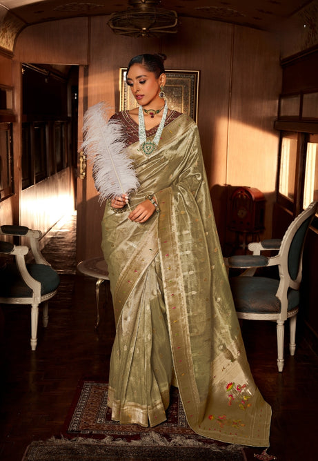 Light Beige Pure Tissue Paithani Saree