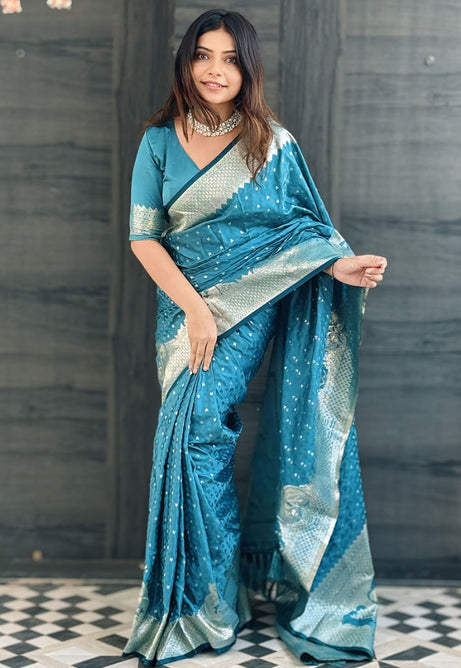 Azure Serenity Banarasi Silk Saree