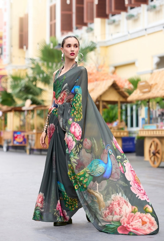 Graphite Grace Pure Georgette Saree