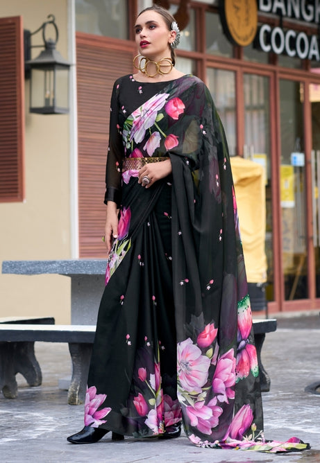 Starlit Shadow Pure Georgette Saree