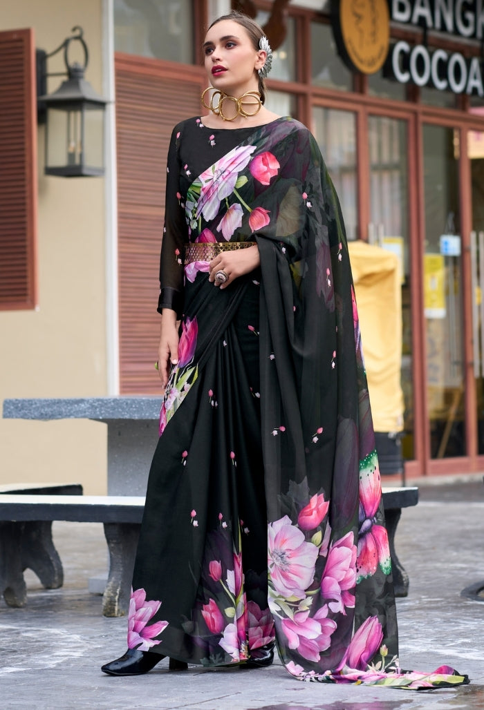 Starlit Shadow Pure Georgette Saree