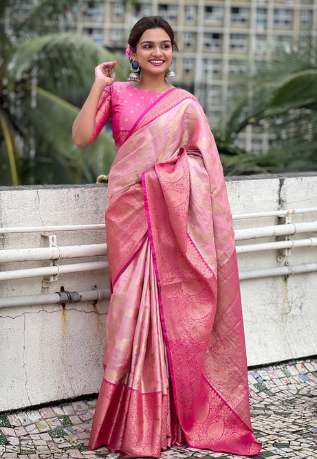 Blush Pink Tissue Silk Saree
