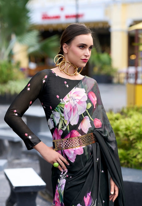 Starlit Shadow Pure Georgette Saree