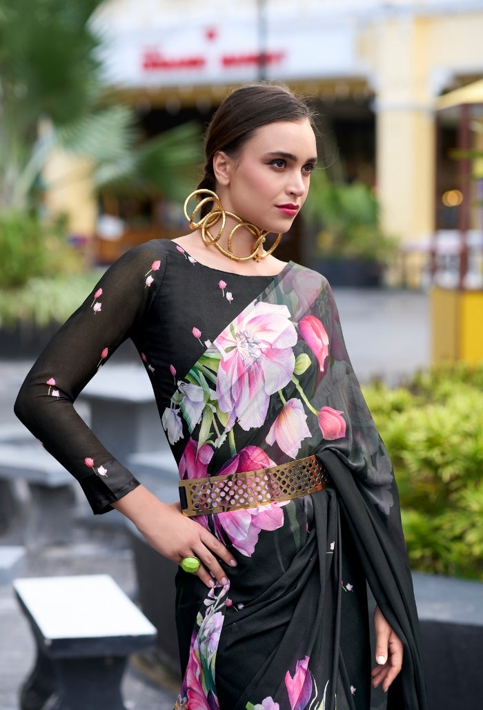 Starlit Shadow Pure Georgette Saree