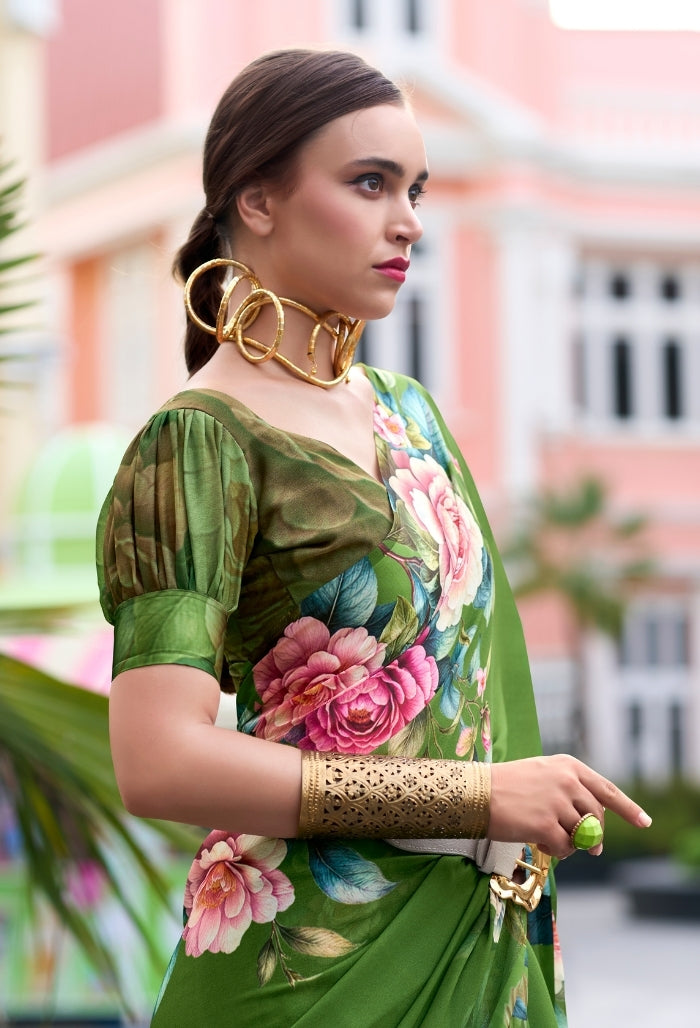 Moss green Pure Georgette Saree