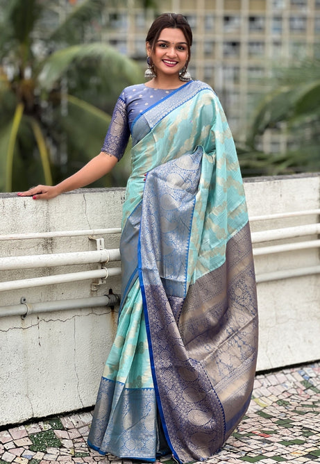 Celestial Blue Tissue Silk Saree