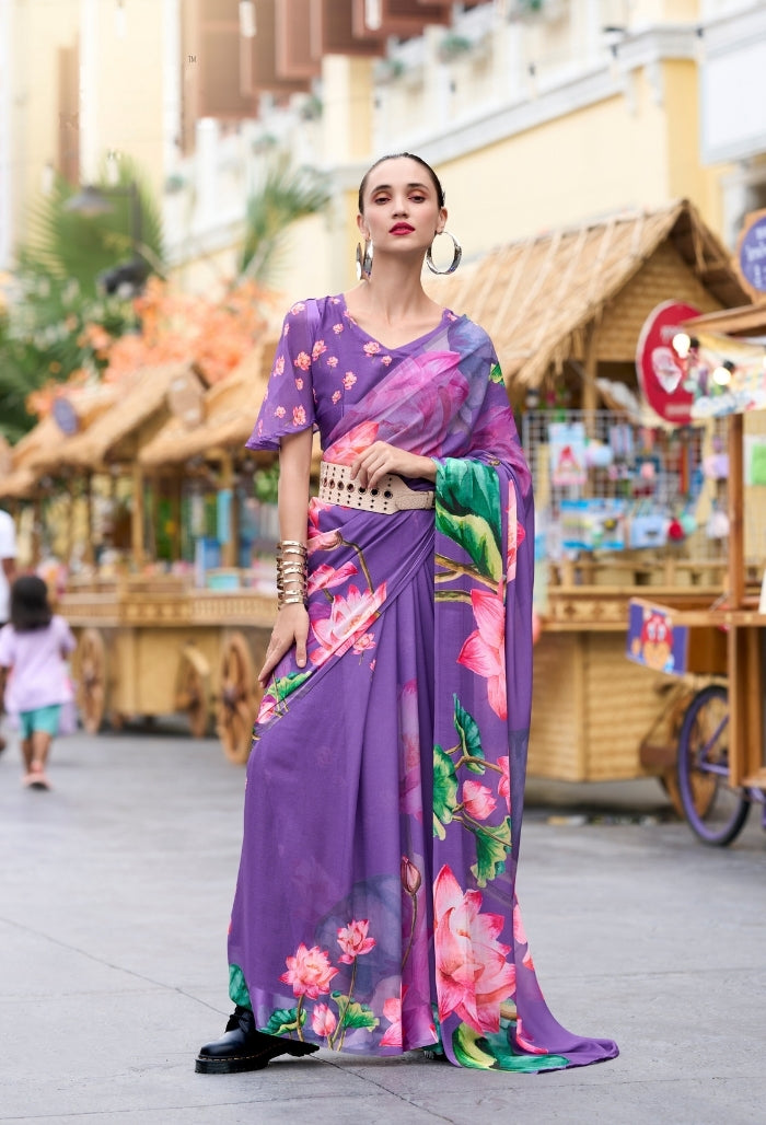 Lavender Lush Pure Georgette Saree