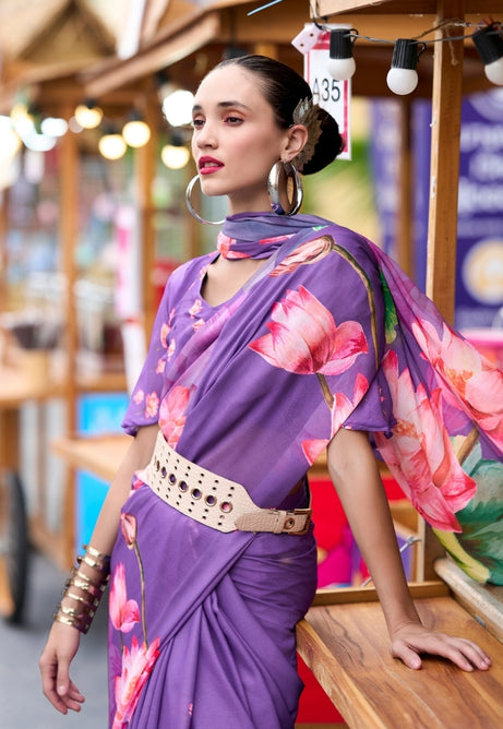 Lavender Lush Pure Georgette Saree