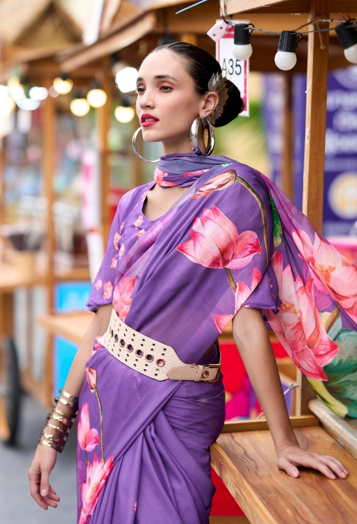 Lavender Lush Pure Georgette Saree