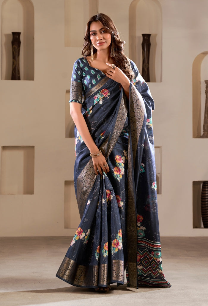 Celestial Sapphire Dola Silk Saree