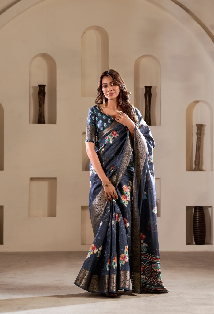 Celestial Sapphire Dola Silk Saree