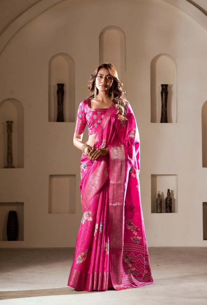 Blush Blossom Dola Silk Saree
