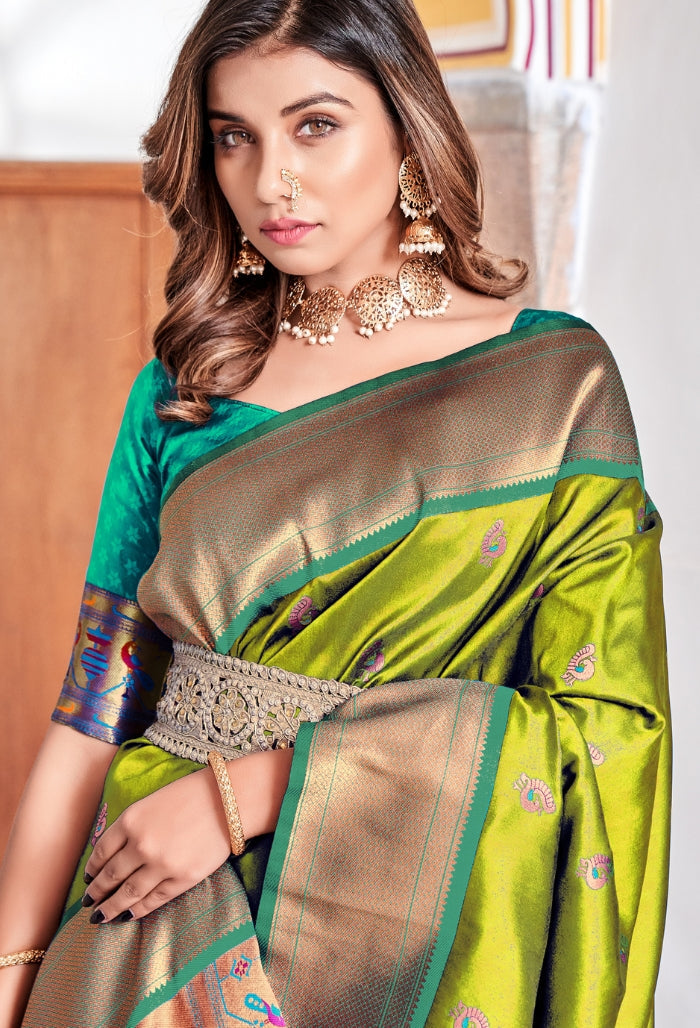 light green Pure Dharamavaram silk saree