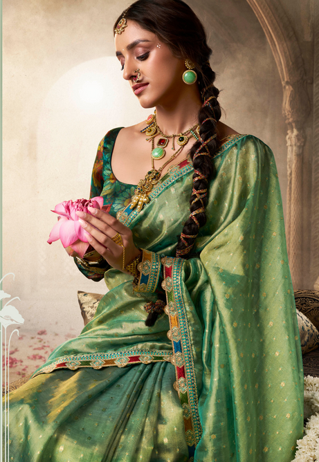 Emerald Glow Pure Tissue saree