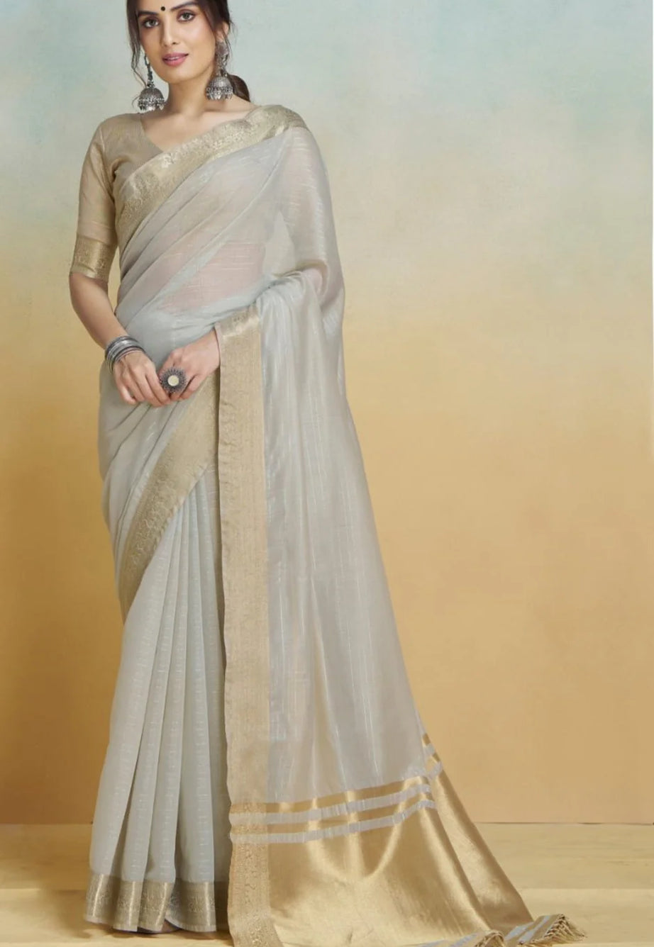 Chic Grey Silk Saree