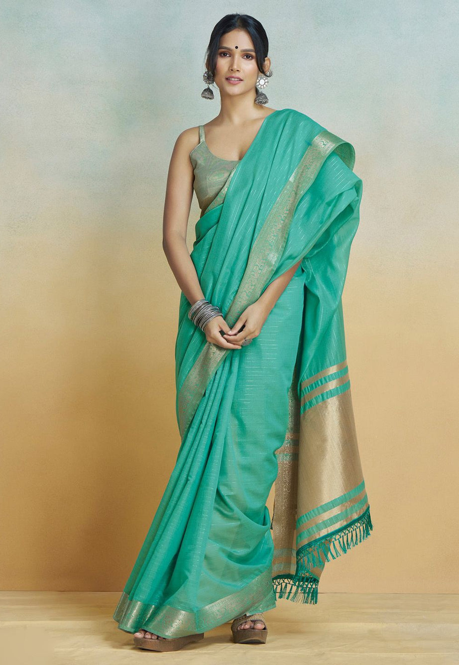 Exquisite Firozy Silk Saree