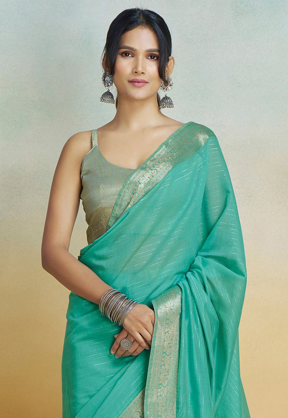 Exquisite Firozy Silk Saree