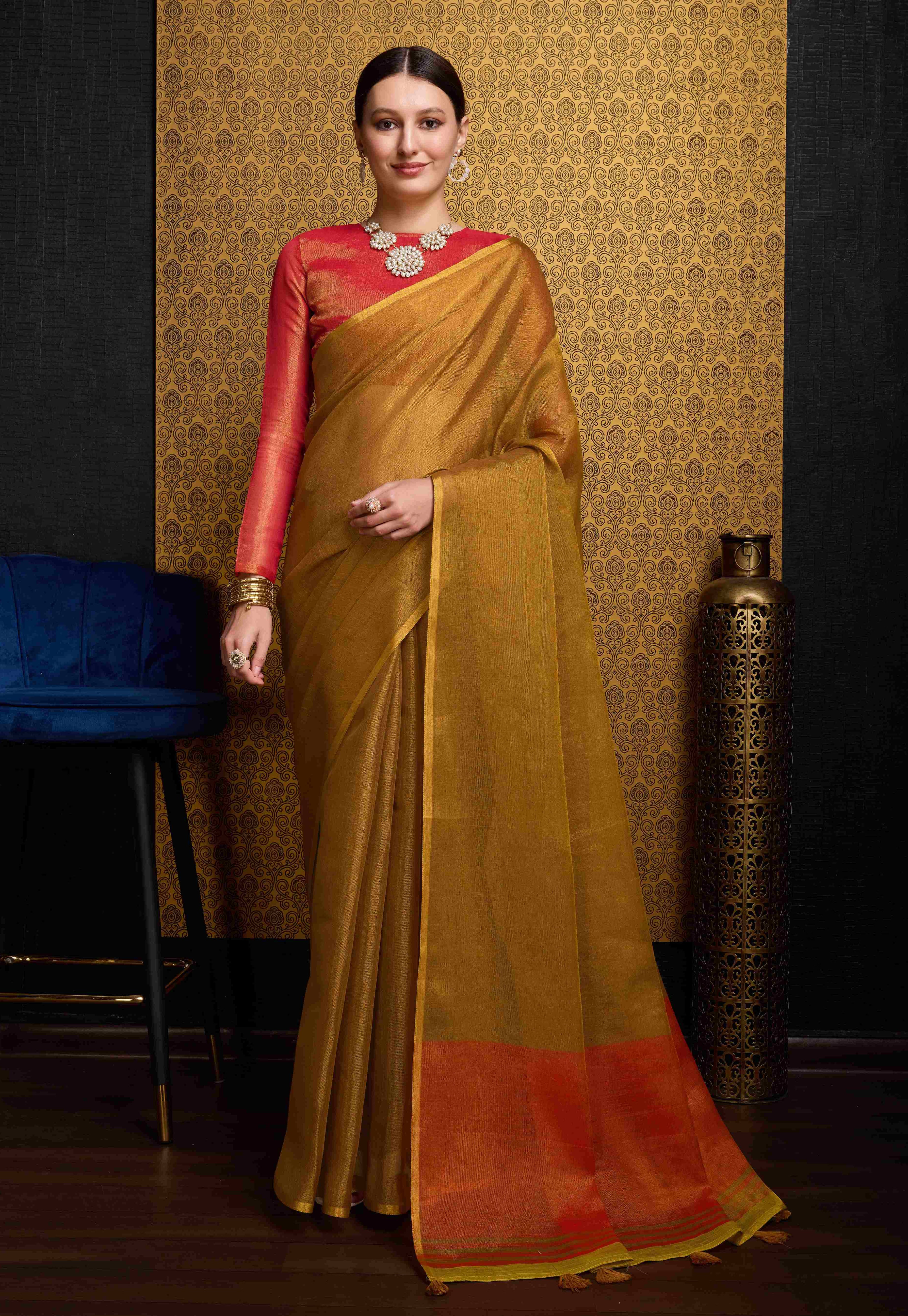 Rich Gold Linen Saree