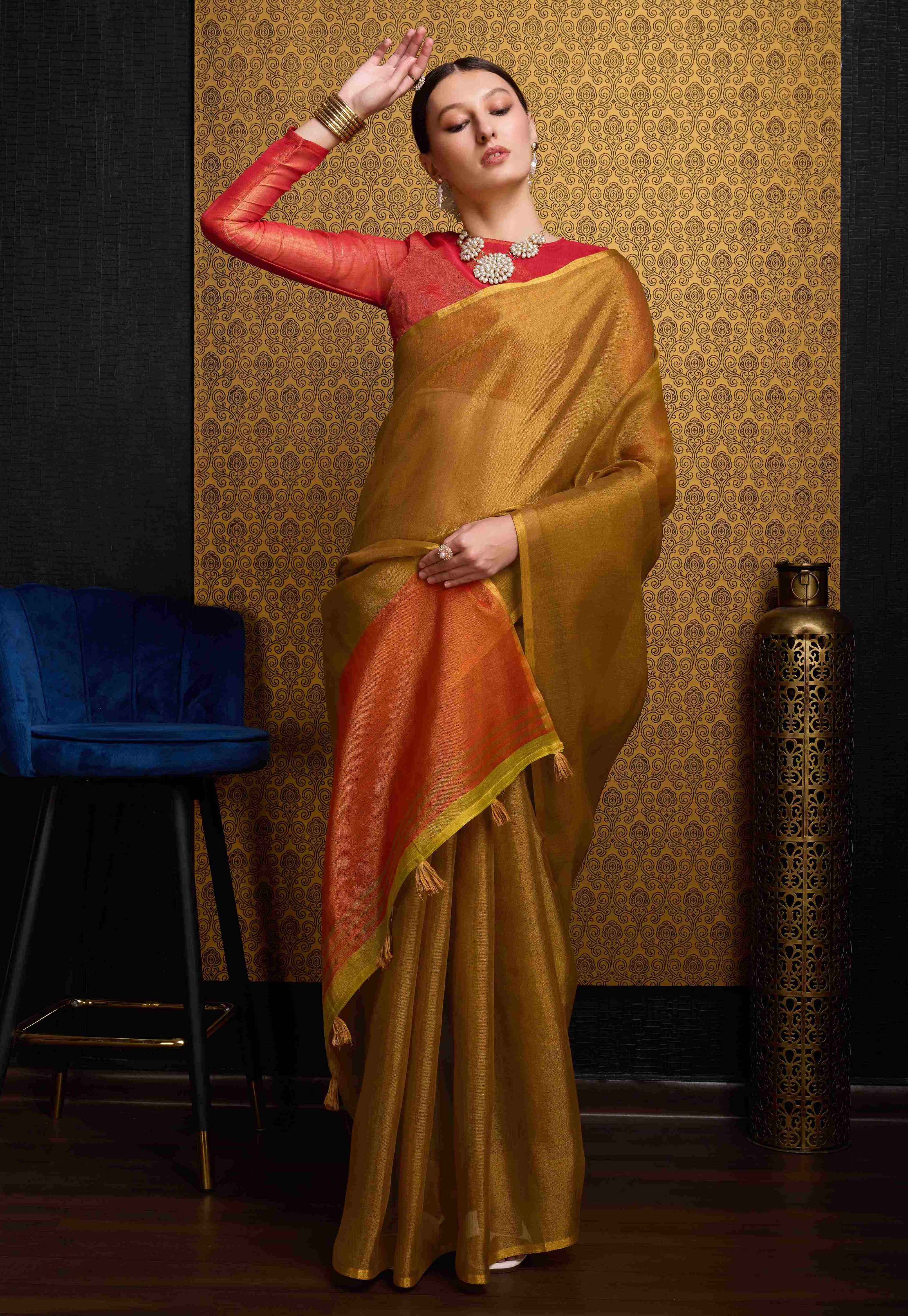 Rich Gold Linen Saree