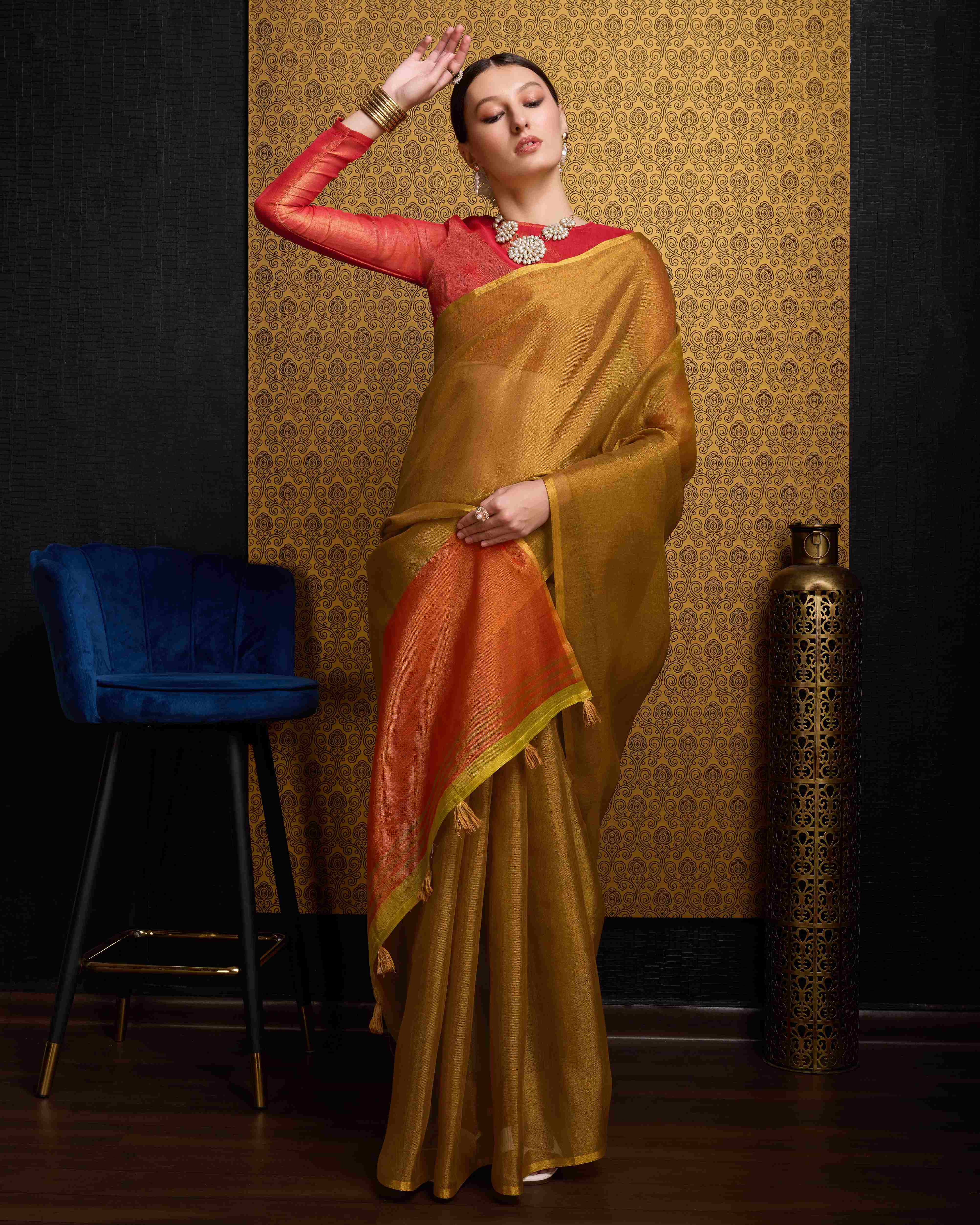 Rich Gold Linen Saree