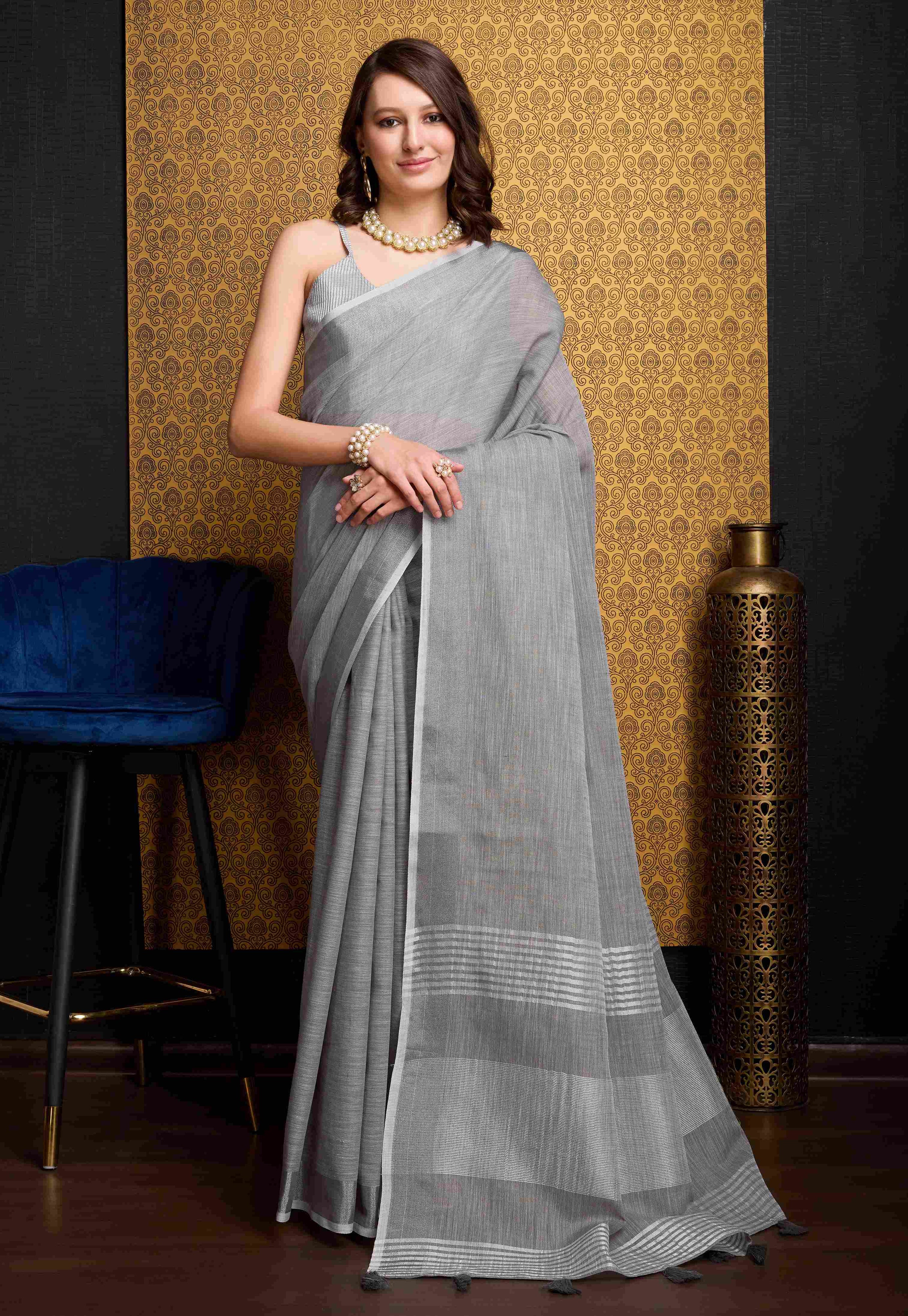 Sophisticated Grey Linen Saree