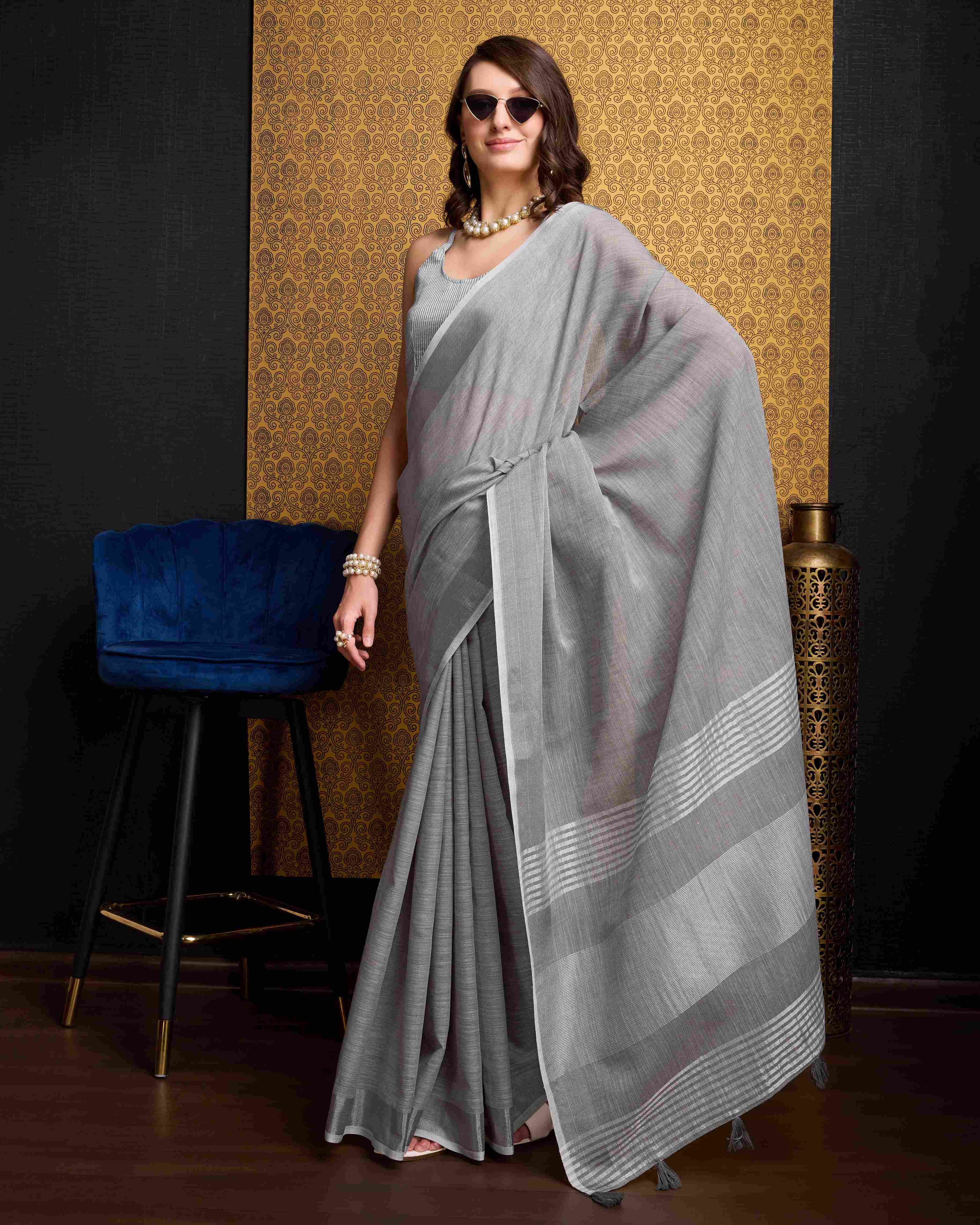 Sophisticated Grey Linen Saree