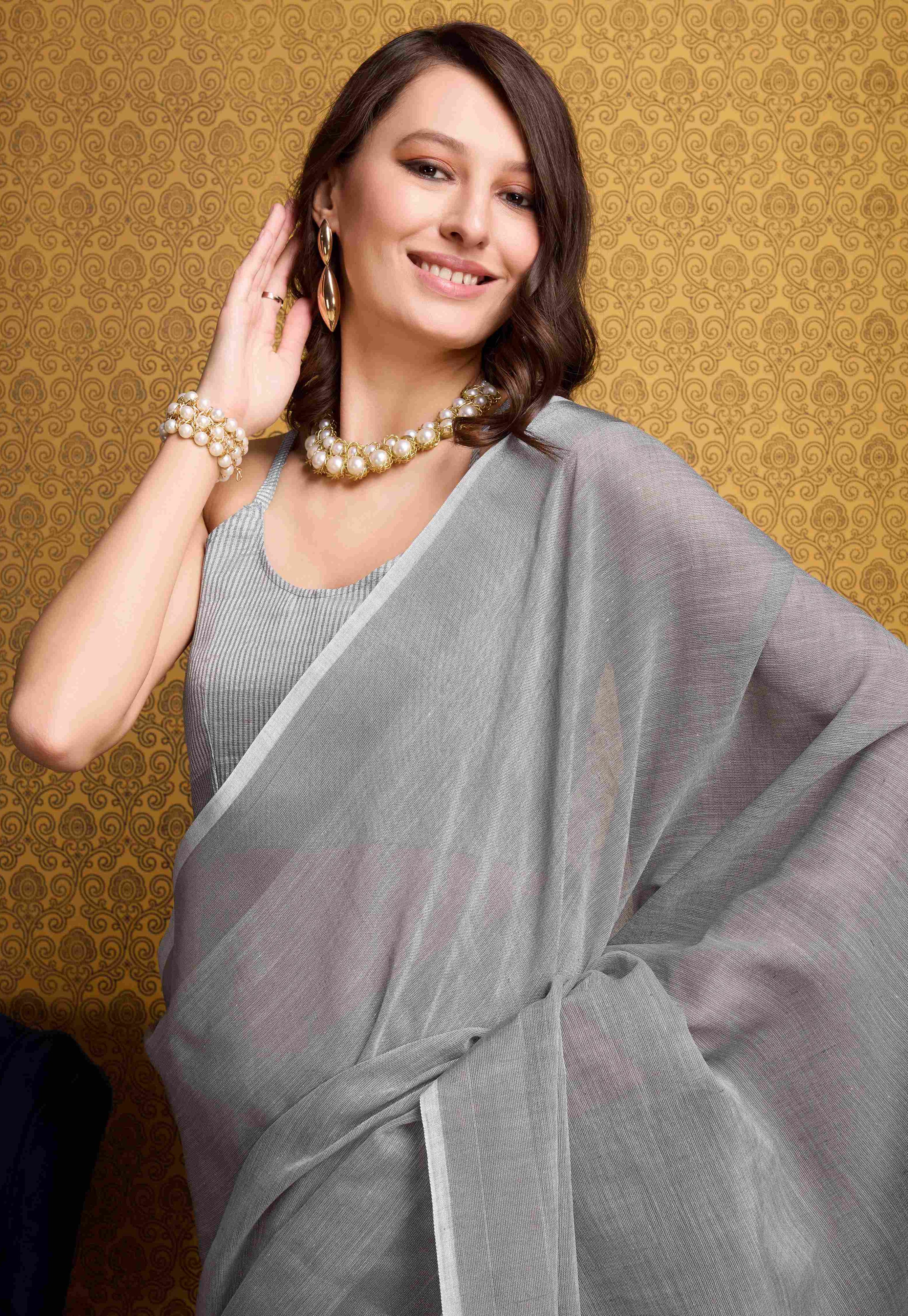 Sophisticated Grey Linen Saree