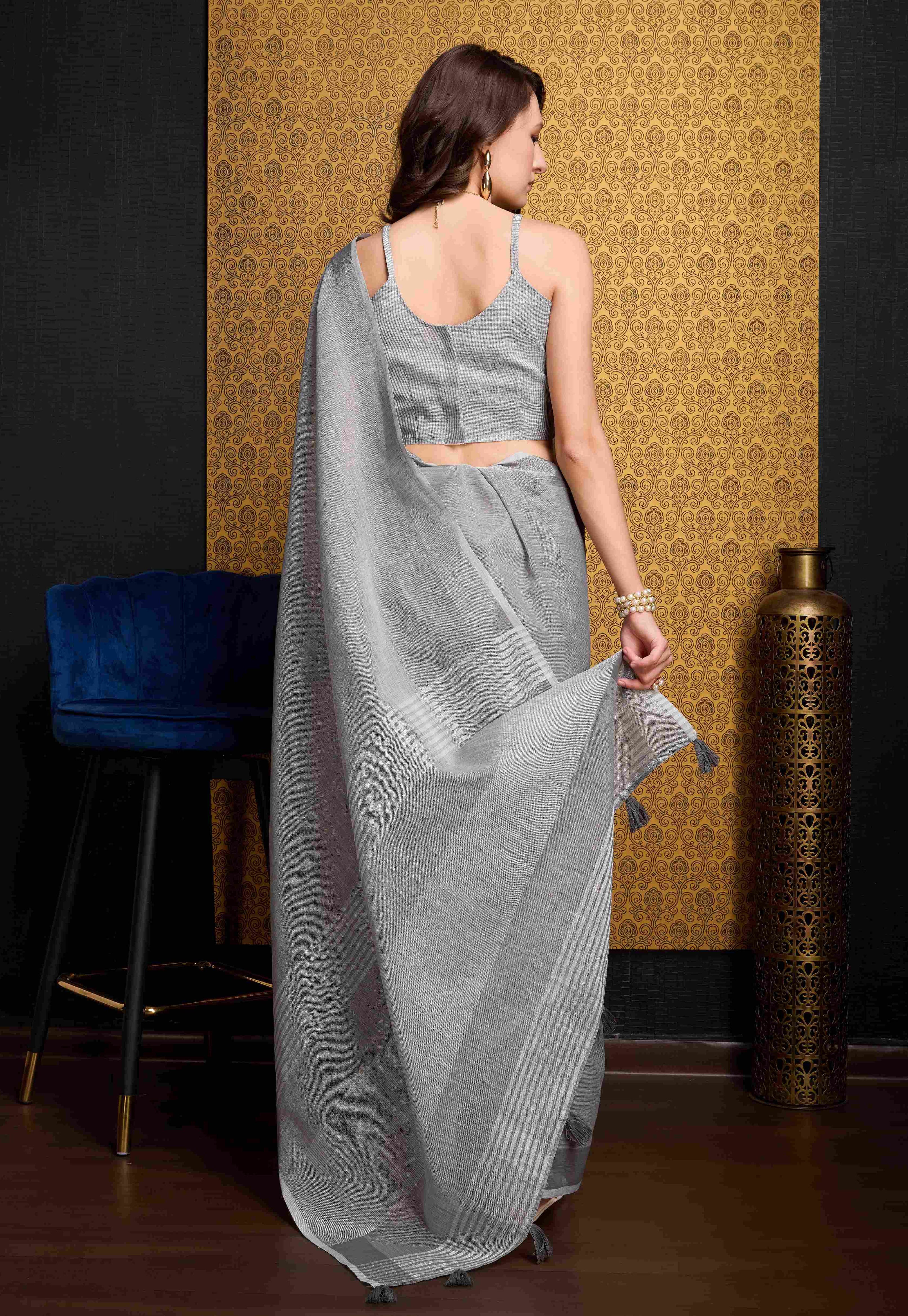 Sophisticated Grey Linen Saree