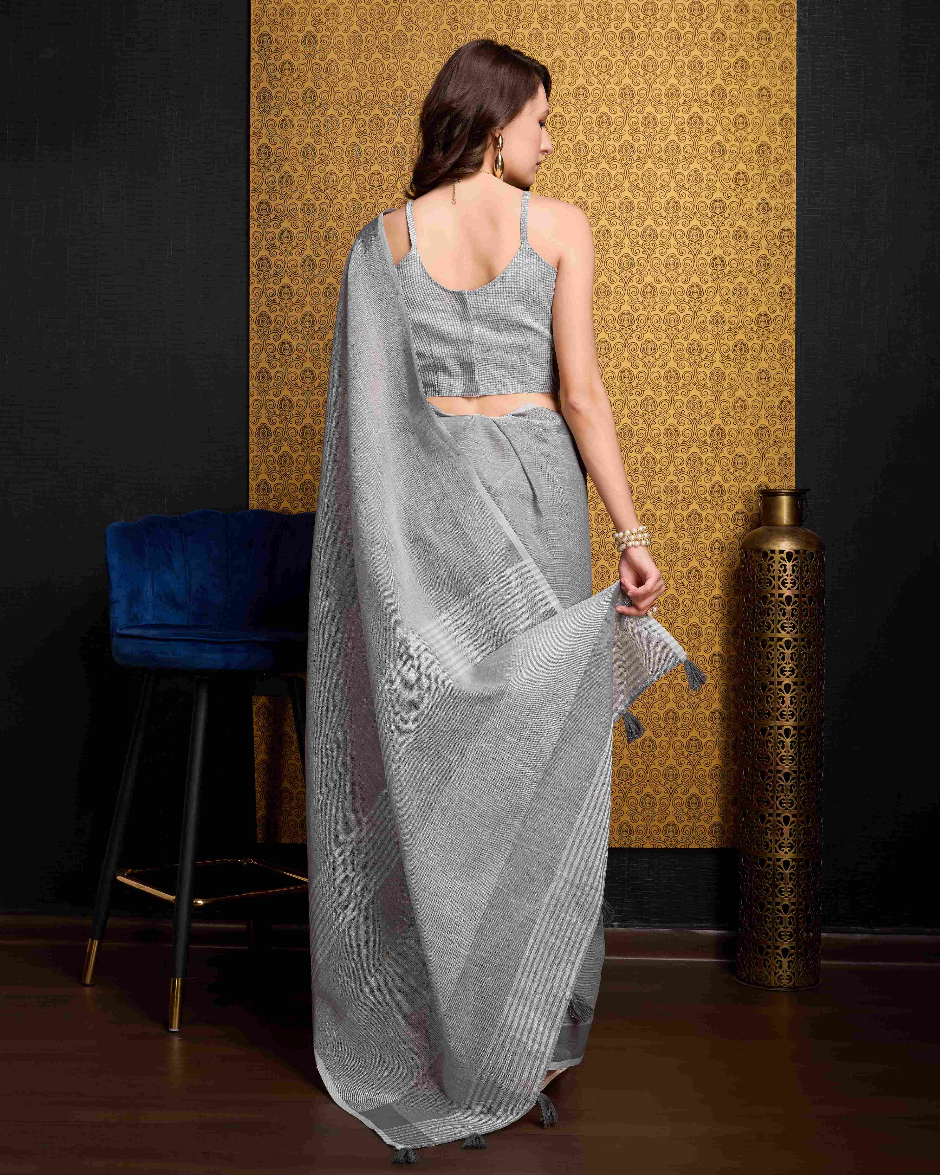 Sophisticated Grey Linen Saree