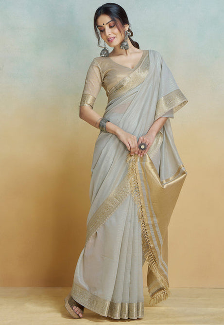 Chic Grey Silk Saree