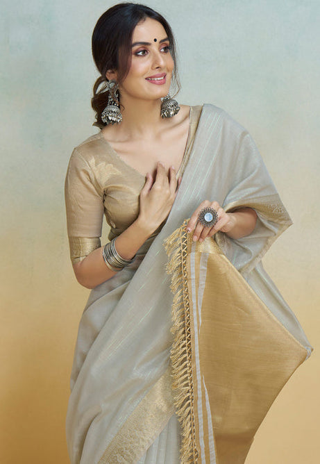 Chic Grey Silk Saree