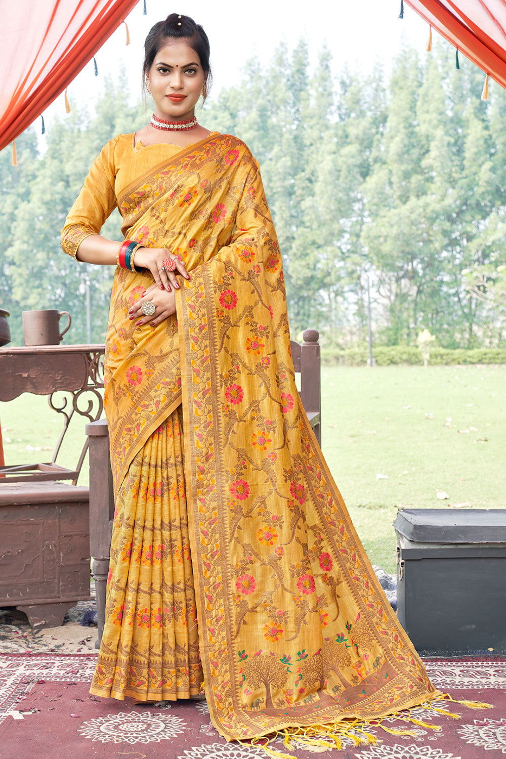 Golden Yellow Banarasi Saree