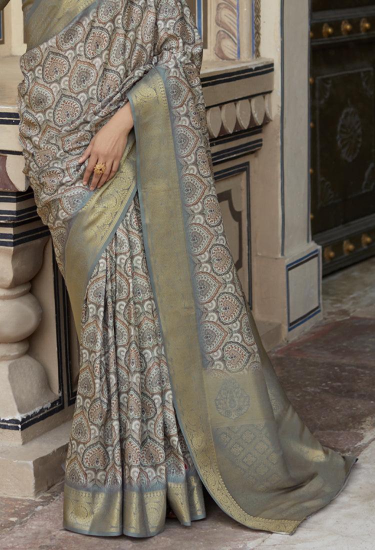 Dove Grey Pure Silk with Digital Print