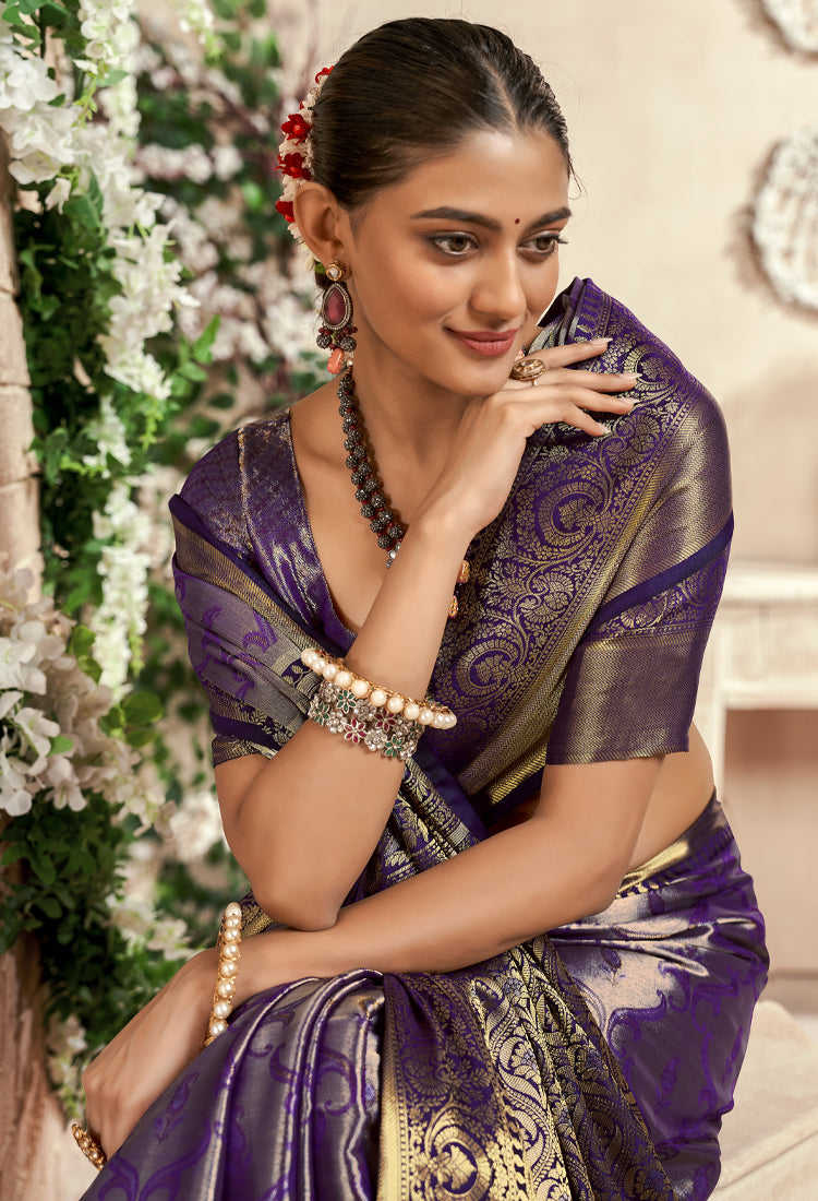 Purple Taupe Puri Dharmavaram With Zari Weaving