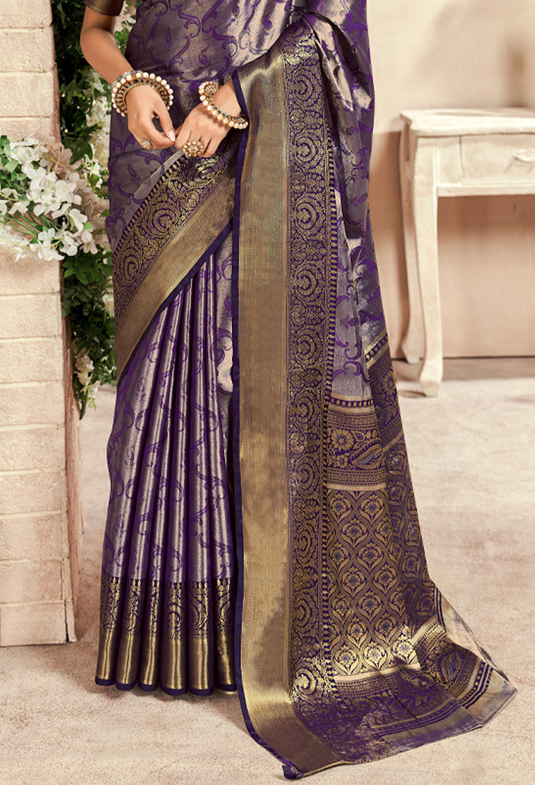 Purple Taupe Puri Dharmavaram With Zari Weaving