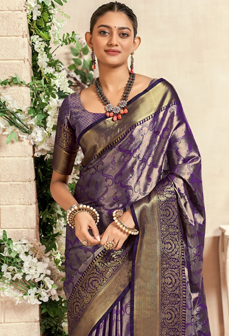 Purple Taupe Puri Dharmavaram With Zari Weaving