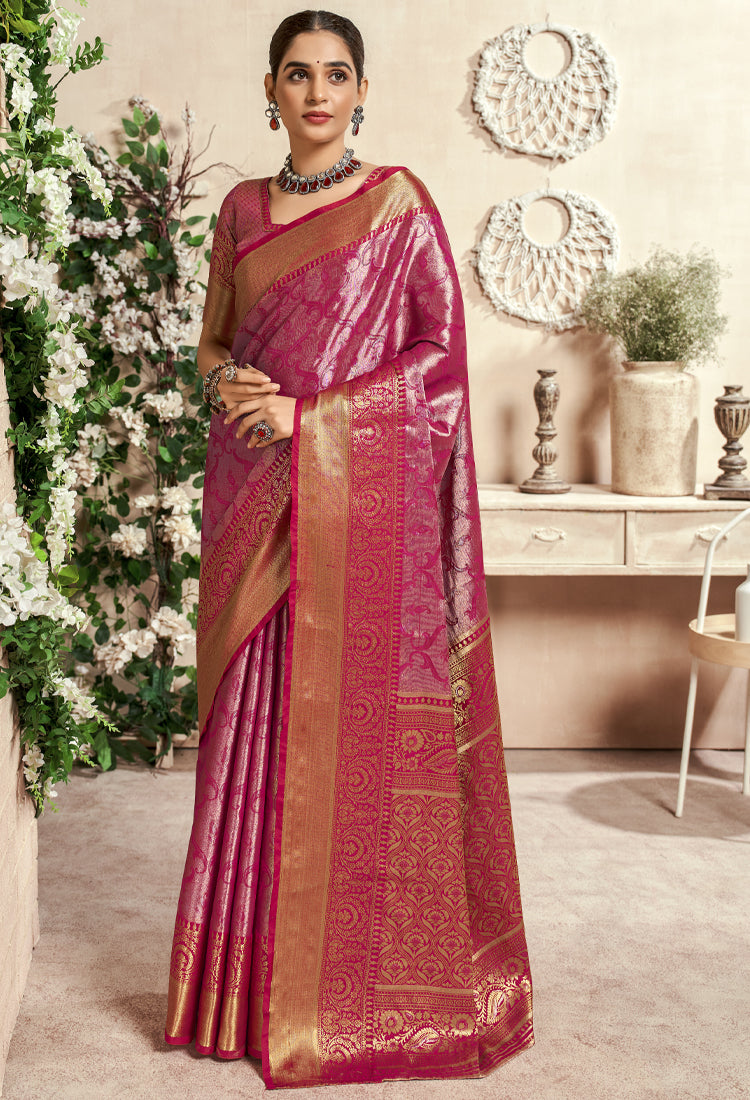 Blush Pink Puri Dharmavaram With Zari Weaving