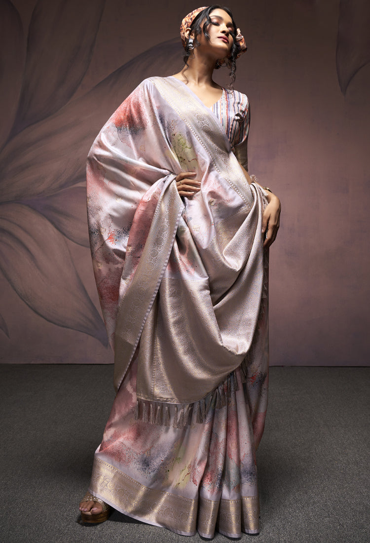 Oyster Pink  Soft Silk With Digital Print