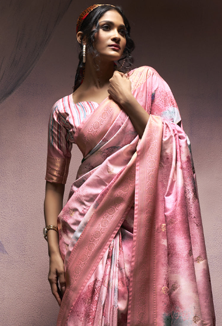 Sea Pink Soft Silk With Digital Print