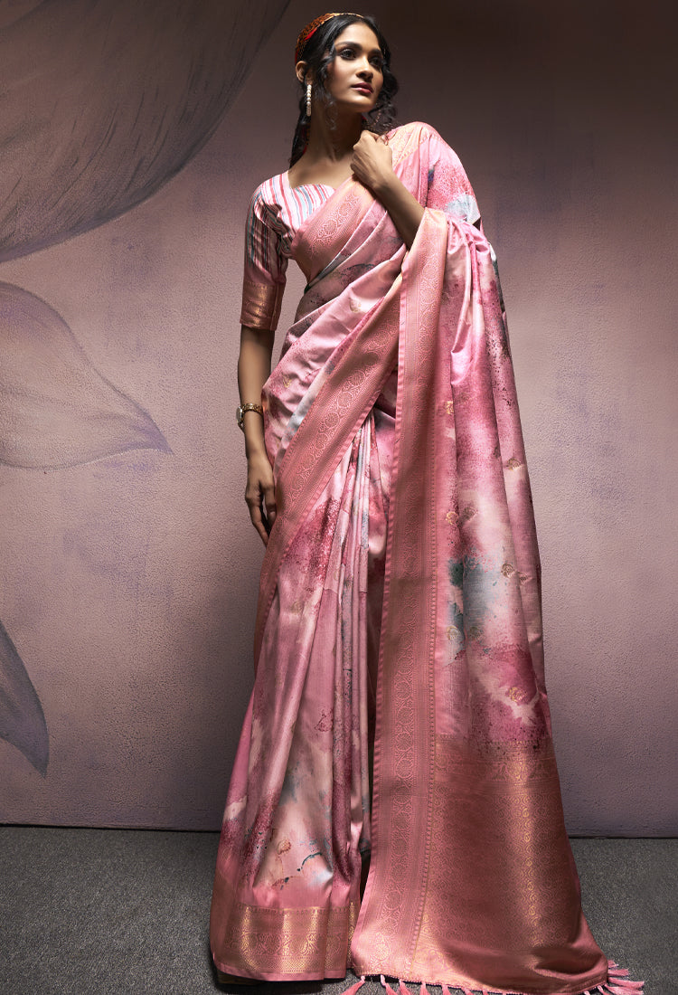 Sea Pink Soft Silk With Digital Print