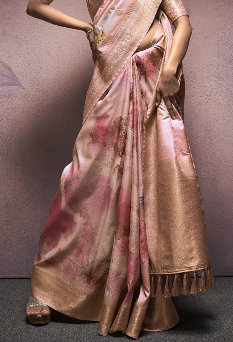 Brownish Pink Soft Silk With Digital Print