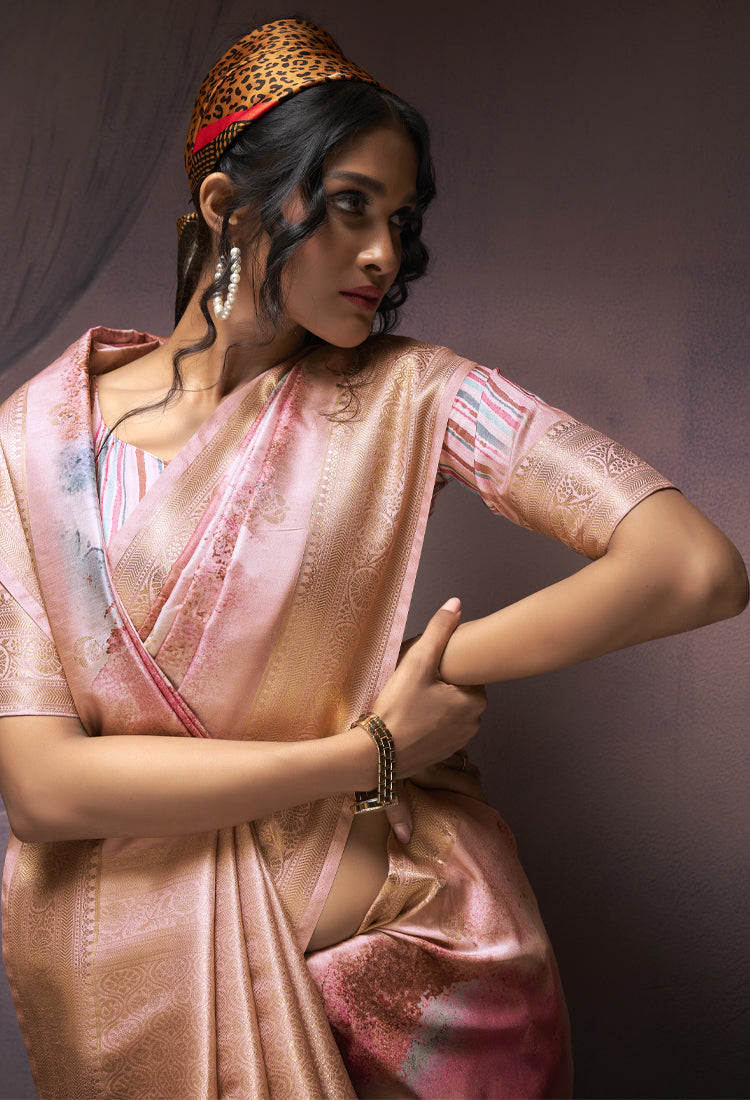 Brownish Pink Soft Silk With Digital Print