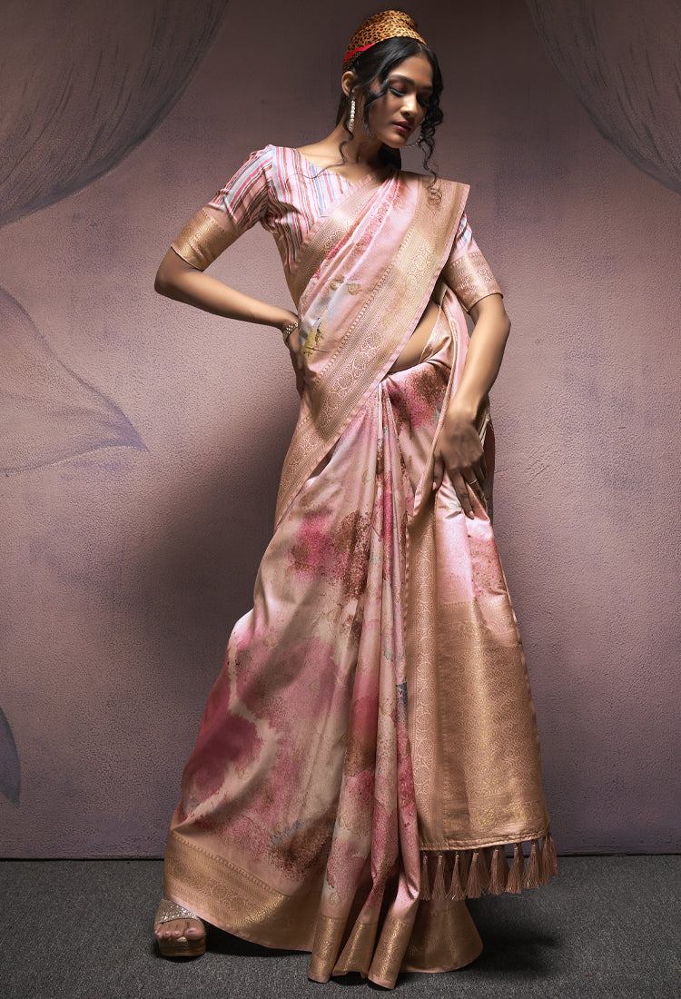 Brownish Pink Soft Silk With Digital Print