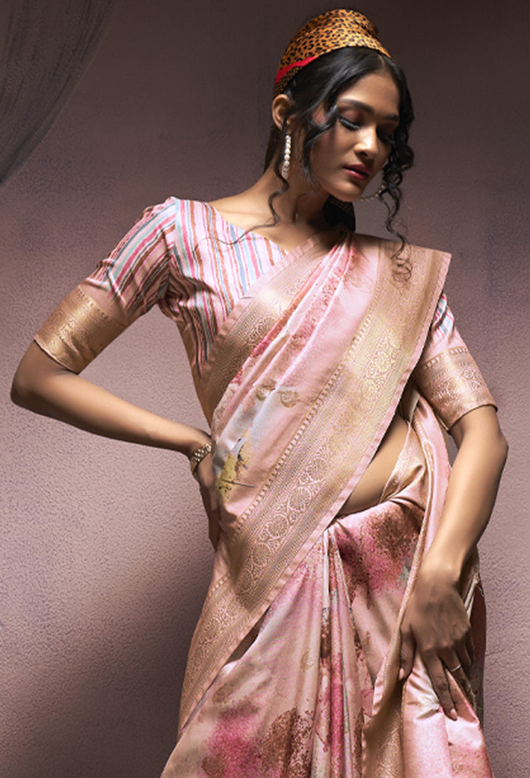 Brownish Pink Soft Silk With Digital Print