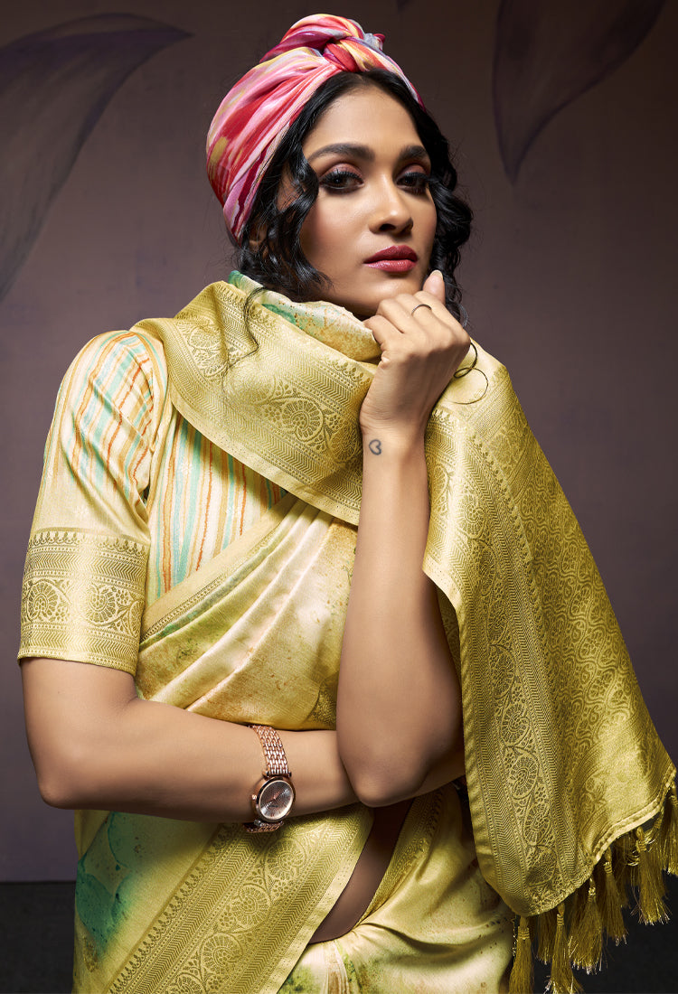 Arylide Yellow Soft Silk With Digital Print