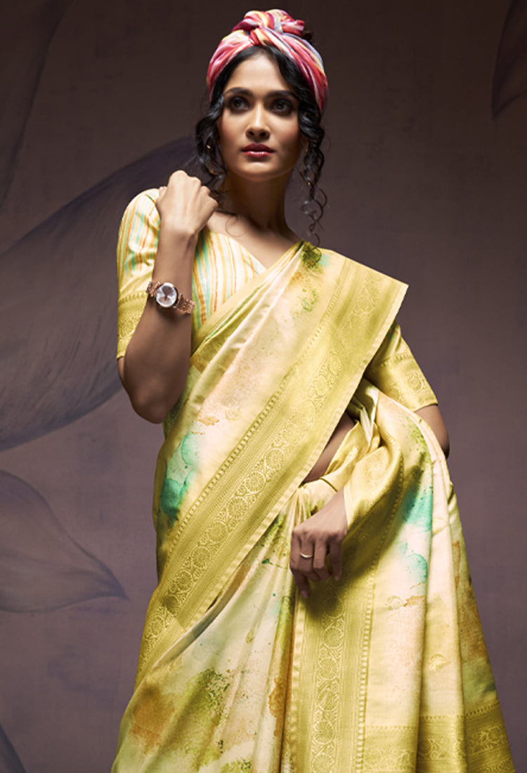 Arylide Yellow Soft Silk With Digital Print