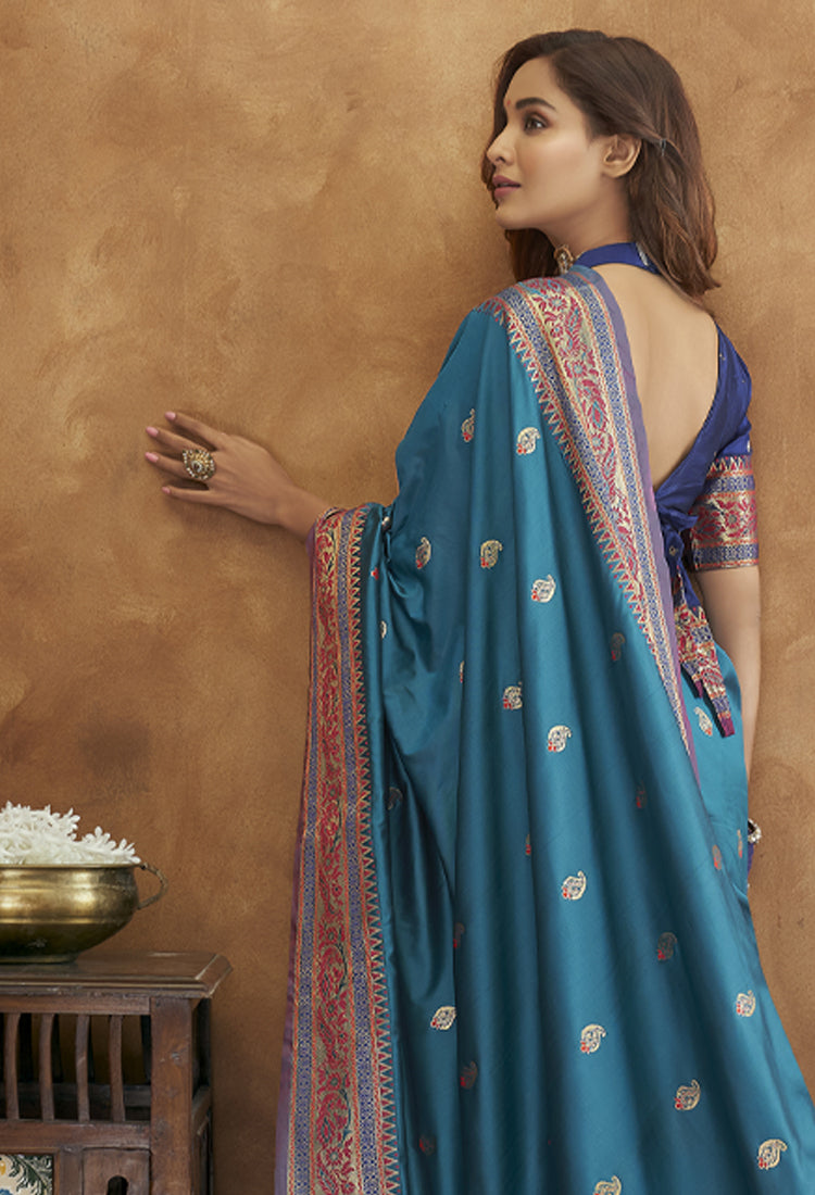 Teal Blue  Banarsi Soft Silk