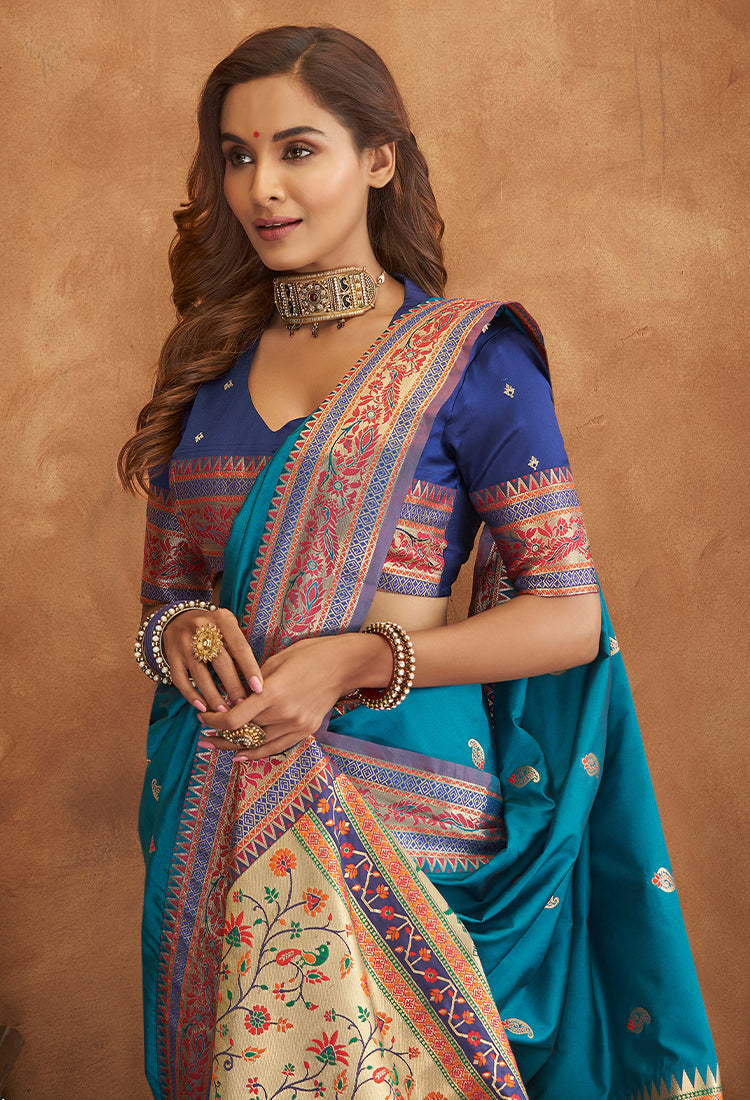 Teal Blue  Banarsi Soft Silk