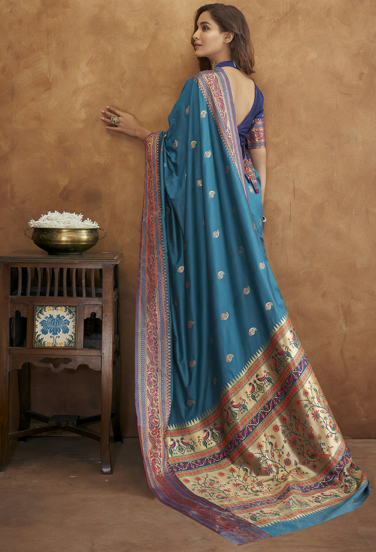 Teal Blue  Banarsi Soft Silk